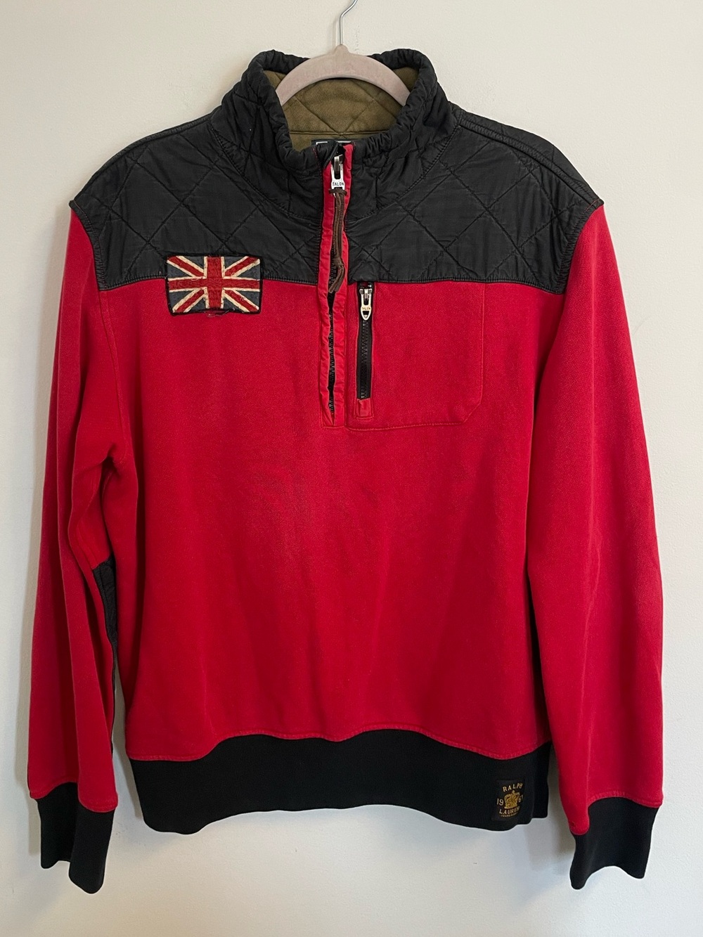 Vintage Ralph Lauren Polo Red & Black Pullover with Union Jack Patch